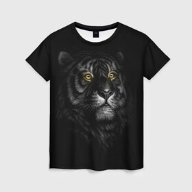 Женская футболка 3D с принтом Тигр в Кировске, 100% полиэфир ( синтетическое хлопкоподобное полотно) | прямой крой, круглый вырез горловины, длина до линии бедер | взгляд | глаза | киса | киска | кот | котик | котяра | профиль | пушистый | тигр | усы