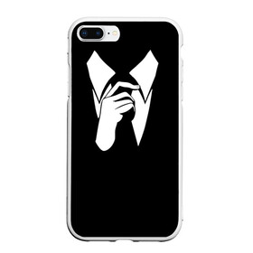 Чехол для iPhone 7Plus/8 Plus матовый с принтом Смокинг | Поправляю галстук в Кировске, Силикон | Область печати: задняя сторона чехла, без боковых панелей | Тематика изображения на принте: анонимус. | галстук | люди в чёрном | минимализм | рубашка | строгость