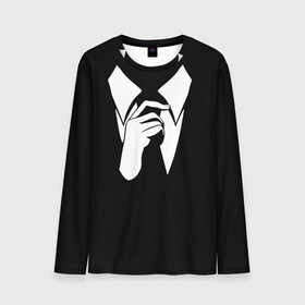 Мужской лонгслив 3D с принтом Смокинг | Поправляю галстук в Кировске, 100% полиэстер | длинные рукава, круглый вырез горловины, полуприлегающий силуэт | анонимус. | галстук | люди в чёрном | минимализм | рубашка | строгость
