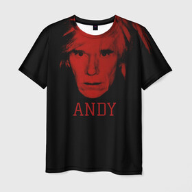 Мужская футболка 3D с принтом Энди Уорхол  в Кировске, 100% полиэфир | прямой крой, круглый вырез горловины, длина до линии бедер | красное лицо | лицо | лицо энди уорхола | на черном фоне | энди уорхол
