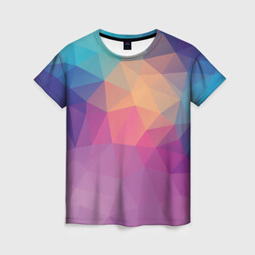 Женская футболка 3D с принтом Цветные полигоны - Градиент в Кировске, 100% полиэфир ( синтетическое хлопкоподобное полотно) | прямой крой, круглый вырез горловины, длина до линии бедер | color | geometry | gradient | polygon | геометрия | градиент | полигон | цвет