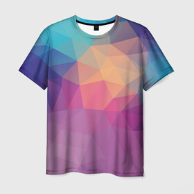 Мужская футболка 3D с принтом Цветные полигоны - Градиент в Кировске, 100% полиэфир | прямой крой, круглый вырез горловины, длина до линии бедер | color | geometry | gradient | polygon | геометрия | градиент | полигон | цвет