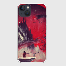 Чехол для iPhone 13 с принтом ЗМЕЙ ДРАКОН 3D в Кировске,  |  | воин | гора | деревья | дракон | змей | илюстрация | культура | лес | луна | самурай | скалы | холм
