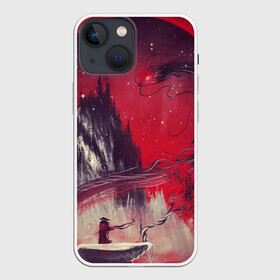 Чехол для iPhone 13 mini с принтом ЗМЕЙ ДРАКОН 3D в Кировске,  |  | воин | гора | деревья | дракон | змей | илюстрация | культура | лес | луна | самурай | скалы | холм