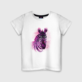 Детская футболка хлопок с принтом Зебра акварель в Кировске, 100% хлопок | круглый вырез горловины, полуприлегающий силуэт, длина до линии бедер | africa | animal | watercolor | zebra | акварель | африка | дикий | животное | зверь | зебра