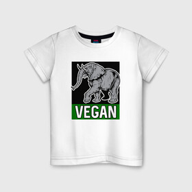 Детская футболка хлопок с принтом Vegan Elephant в Кировске, 100% хлопок | круглый вырез горловины, полуприлегающий силуэт, длина до линии бедер | elephant | green | greenpaece | nature | sport | vegan | yoga | веган | вегетарианец | гринпис | еда | животные | жизнь | здоровье | зеленый | йога | мир | овощи | пища | планета | природа | растение | слон | спорт | тело | фрукты