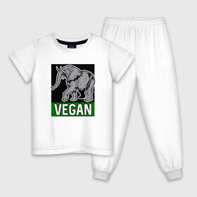 Детская пижама хлопок с принтом Vegan Elephant в Кировске, 100% хлопок |  брюки и футболка прямого кроя, без карманов, на брюках мягкая резинка на поясе и по низу штанин
 | elephant | green | greenpaece | nature | sport | vegan | yoga | веган | вегетарианец | гринпис | еда | животные | жизнь | здоровье | зеленый | йога | мир | овощи | пища | планета | природа | растение | слон | спорт | тело | фрукты