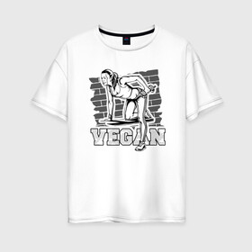 Женская футболка хлопок Oversize с принтом Vegan Power в Кировске, 100% хлопок | свободный крой, круглый ворот, спущенный рукав, длина до линии бедер
 | green | greenpaece | nature | sport | vegan | yoga | веган | вегетарианец | гринпис | еда | животные | жизнь | здоровье | зеленый | йога | мир | овощи | пища | планета | природа | растение | спорт | тело | фрукты