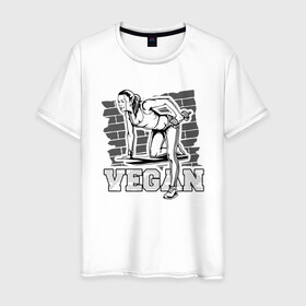 Мужская футболка хлопок с принтом Vegan Power в Кировске, 100% хлопок | прямой крой, круглый вырез горловины, длина до линии бедер, слегка спущенное плечо. | Тематика изображения на принте: green | greenpaece | nature | sport | vegan | yoga | веган | вегетарианец | гринпис | еда | животные | жизнь | здоровье | зеленый | йога | мир | овощи | пища | планета | природа | растение | спорт | тело | фрукты