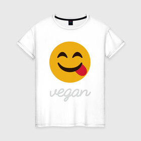 Женская футболка хлопок с принтом Vegan Smile в Кировске, 100% хлопок | прямой крой, круглый вырез горловины, длина до линии бедер, слегка спущенное плечо | green | greenpaece | nature | sport | vegan | yoga | веган | вегетарианец | гринпис | еда | животные | жизнь | здоровье | зеленый | йога | мир | овощи | пища | планета | природа | растение | спорт | тело | улыбка | фрукты