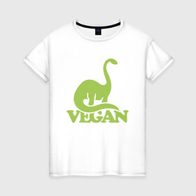 Женская футболка хлопок с принтом Dino Vegan в Кировске, 100% хлопок | прямой крой, круглый вырез горловины, длина до линии бедер, слегка спущенное плечо | green | greenpaece | nature | sport | vegan | yoga | веган | вегетарианец | гринпис | динозавр | еда | животные | жизнь | здоровье | зеленый | йога | мир | овощи | пища | планета | природа | растение | спорт | тело | фрукты