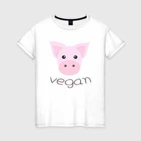 Женская футболка хлопок с принтом Pig Vegan в Кировске, 100% хлопок | прямой крой, круглый вырез горловины, длина до линии бедер, слегка спущенное плечо | green | greenpaece | nature | pig | sport | vegan | yoga | веган | вегетарианец | гринпис | еда | животные | жизнь | здоровье | зеленый | йога | мир | овощи | пища | планета | природа | растение | свинья | спорт | тело | фрукты