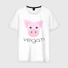 Мужская футболка хлопок с принтом Pig Vegan в Кировске, 100% хлопок | прямой крой, круглый вырез горловины, длина до линии бедер, слегка спущенное плечо. | green | greenpaece | nature | pig | sport | vegan | yoga | веган | вегетарианец | гринпис | еда | животные | жизнь | здоровье | зеленый | йога | мир | овощи | пища | планета | природа | растение | свинья | спорт | тело | фрукты