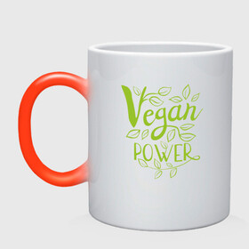 Кружка хамелеон с принтом Vegan Power в Кировске, керамика | меняет цвет при нагревании, емкость 330 мл | Тематика изображения на принте: green | greenpaece | nature | sport | vegan | yoga | веган | вегетарианец | гринпис | еда | животные | жизнь | здоровье | зеленый | йога | мир | овощи | пища | планета | природа | растение | спорт | тело | фрукты