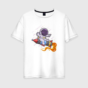Женская футболка хлопок Oversize с принтом Маленький космонавт в Кировске, 100% хлопок | свободный крой, круглый ворот, спущенный рукав, длина до линии бедер
 | галактика | звезды | иллюстрация | космонавт | ракета
