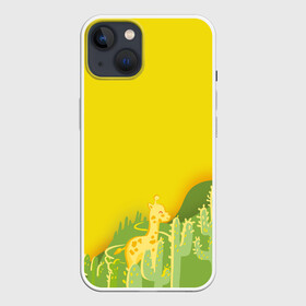 Чехол для iPhone 13 с принтом Милый жираф в кактусах в Кировске,  |  | животные | жираф | кактусы | лето | листва | милые | мультик | солнечный | яркий