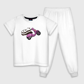 Детская пижама хлопок с принтом Панды на мопеде в Кировске, 100% хлопок |  брюки и футболка прямого кроя, без карманов, на брюках мягкая резинка на поясе и по низу штанин
 | животные | звери | медведь | мишка | мопед | панда | японский мишка
