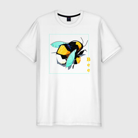 Мужская футболка хлопок Slim с принтом Пчелка в Кировске, 92% хлопок, 8% лайкра | приталенный силуэт, круглый вырез ворота, длина до линии бедра, короткий рукав | арт | мед | насекомое | рисунок