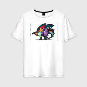Женская футболка хлопок Oversize с принтом Стегоцефал в Кировске, 100% хлопок | свободный крой, круглый ворот, спущенный рукав, длина до линии бедер
 | амфибия | арт | динозавр | рисунок