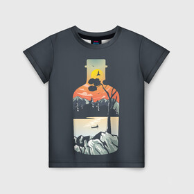 Детская футболка 3D с принтом Философия  в Кировске, 100% гипоаллергенный полиэфир | прямой крой, круглый вырез горловины, длина до линии бедер, чуть спущенное плечо, ткань немного тянется | бутылка | горы | закат | пейзаж | природа | философия | япония