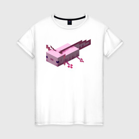 Женская футболка хлопок с принтом Аксолотль | Axolotl в Кировске, 100% хлопок | прямой крой, круглый вырез горловины, длина до линии бедер, слегка спущенное плечо | minecraft | аксолотль | морское животное | розовый | рыба