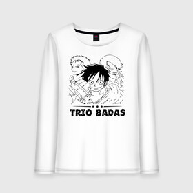 Женский лонгслив хлопок с принтом TRIO BADAS One Piece в Кировске, 100% хлопок |  | anime | manga | monkey d. luffy | one piece | vinsmoke sanji | zoro roronoa | аниме | большой куш | ван пис | винсмок санджи | вон пис | король пиратов | луфи | луффи | манга | манки д. луффи | пират | ророноа зоро | соломенная шляпа