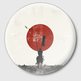 Значок с принтом Самурай на коне в Кировске,  металл | круглая форма, металлическая застежка в виде булавки | Тематика изображения на принте: samurai | буси | воин | конь | самурай | философия | япония