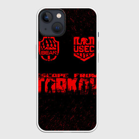 Чехол для iPhone 13 с принтом Escape From Tarkov (logos) в Кировске,  |  | bear | escape | escape from tarkov | game | tarkov | usec | игра | медведь | побег | побег из таркова | тарков