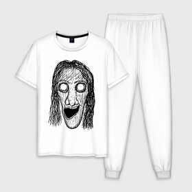Мужская пижама хлопок с принтом Растрепанное лицо в Кировске, 100% хлопок | брюки и футболка прямого кроя, без карманов, на брюках мягкая резинка на поясе и по низу штанин
 | dead | ghost | halloween | horror | suspense | vampire | witch | zombie