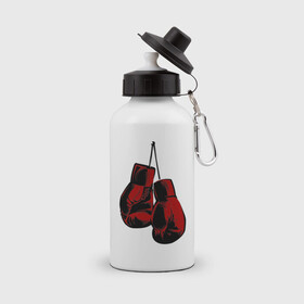 Бутылка спортивная с принтом Боксерские перчатки в Кировске, металл | емкость — 500 мл, в комплекте две пластиковые крышки и карабин для крепления | boxing | gloves | боевые искусства | бокс | день бокса | спорт