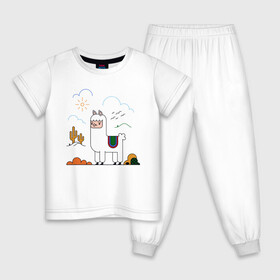 Детская пижама хлопок с принтом Little Alpaka в Кировске, 100% хлопок |  брюки и футболка прямого кроя, без карманов, на брюках мягкая резинка на поясе и по низу штанин
 | Тематика изображения на принте: альпака | детские | женские | звери | лама