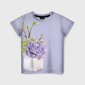 Детская футболка 3D с принтом Цветок в Кировске, 100% гипоаллергенный полиэфир | прямой крой, круглый вырез горловины, длина до линии бедер, чуть спущенное плечо, ткань немного тянется | ваза | ветки | листья | романтика | цветок