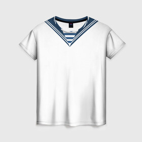 Женская футболка 3D с принтом Матроска парадная ВМФ в Кировске, 100% полиэфир ( синтетическое хлопкоподобное полотно) | прямой крой, круглый вырез горловины, длина до линии бедер | вмф | военная форма | день флота | матроска