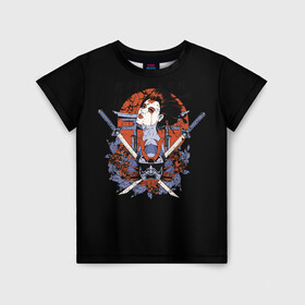 Детская футболка 3D с принтом ГеЙша и СамураЙ в Кировске, 100% гипоаллергенный полиэфир | прямой крой, круглый вырез горловины, длина до линии бедер, чуть спущенное плечо, ткань немного тянется | девушка | самурай | япония
