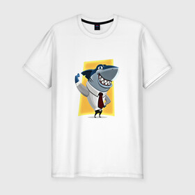 Мужская футболка хлопок Slim с принтом Я на деле в Кировске, 92% хлопок, 8% лайкра | приталенный силуэт, круглый вырез ворота, длина до линии бедра, короткий рукав | акула | бизнес | бизнесмен | галстук | зубы | морской | профессионал | рыба | хищник