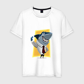 Мужская футболка хлопок с принтом Я на деле в Кировске, 100% хлопок | прямой крой, круглый вырез горловины, длина до линии бедер, слегка спущенное плечо. | акула | бизнес | бизнесмен | галстук | зубы | морской | профессионал | рыба | хищник