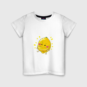 Детская футболка хлопок с принтом Лимон каннибал  в Кировске, 100% хлопок | круглый вырез горловины, полуприлегающий силуэт, длина до линии бедер | долька | кислый | лимон | лицо | фрукт | фрукты