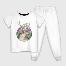 Детская пижама хлопок с принтом Рудольф в Кировске, 100% хлопок |  брюки и футболка прямого кроя, без карманов, на брюках мягкая резинка на поясе и по низу штанин
 | дикое животное | животные | иллюстрация | оленёнок | рудольф