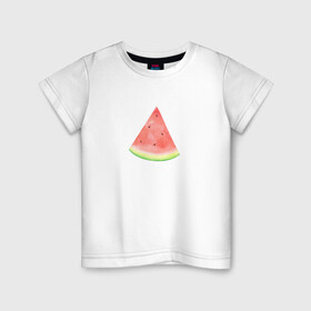 Детская футболка хлопок с принтом Кусок Арбуза в Кировске, 100% хлопок | круглый вырез горловины, полуприлегающий силуэт, длина до линии бедер | акварель | арбуз | еда | кусок арбуза | рисунок