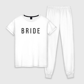 Женская пижама хлопок с принтом B R I D E в Кировске, 100% хлопок | брюки и футболка прямого кроя, без карманов, на брюках мягкая резинка на поясе и по низу штанин | bride | bride squad | bride team | team | девичник | девушка | жена | женщина | невеста | праздник | свадьба