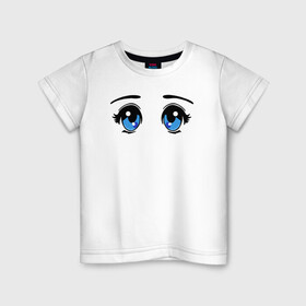 Детская футболка хлопок с принтом Глазки аниме в Кировске, 100% хлопок | круглый вырез горловины, полуприлегающий силуэт, длина до линии бедер | anime | baby | blue | cartoon | cute | emoji | emotion | eyes | face | kawaii | аниме | большие глаза | брови | взгляд | глаза | глазки | голубые глаза | детям | зрачок | каваи | кавайный | лицо | малыш | милый взгляд | мультяшный | очи