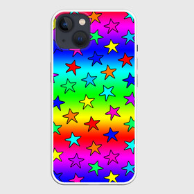 Чехол для iPhone 13 с принтом Радужные звезды в Кировске,  |  | baby | children | girl | gradient | kids | neon | rainbow | space | stars | градиент | девчачие | девчачье | детские | детский рисунок | звездочки | звезды | космос | красочные | малышам | неоновые | ночные | радуга | разноцветные