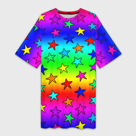 Платье-футболка 3D с принтом Радужные звезды в Кировске,  |  | baby | children | girl | gradient | kids | neon | rainbow | space | stars | градиент | девчачие | девчачье | детские | детский рисунок | звездочки | звезды | космос | красочные | малышам | неоновые | ночные | радуга | разноцветные
