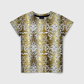 Детская футболка 3D с принтом gold & white в Кировске, 100% гипоаллергенный полиэфир | прямой крой, круглый вырез горловины, длина до линии бедер, чуть спущенное плечо, ткань немного тянется | versace | абстракция | версаче | золотые узоры | паттерн | текстуры | узоры