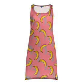 Платье-майка 3D с принтом Банановое лето в Кировске, 100% полиэстер | полуприлегающий силуэт, широкие бретели, круглый вырез горловины, удлиненный подол сзади. | абстракция | банан | бананы | лето | паттерн | текстуры | узоры | фрукты