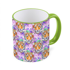 Кружка с полной запечаткой с принтом Тигр в цветах в Кировске, керамика | ёмкость 330 мл | Тематика изображения на принте: абстракция | крупная кошка | паттерн | текстуры | тигр | тигры | узоры