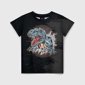 Детская футболка 3D с принтом ТиРекс в Кировске, 100% гипоаллергенный полиэфир | прямой крой, круглый вырез горловины, длина до линии бедер, чуть спущенное плечо, ткань немного тянется | арт | графика | динозавр | животные | звери | хищник