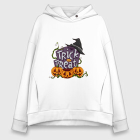 Женское худи Oversize хлопок с принтом Trick or treat в Кировске, френч-терри — 70% хлопок, 30% полиэстер. Мягкий теплый начес внутри —100% хлопок | боковые карманы, эластичные манжеты и нижняя кромка, капюшон на магнитной кнопке | trick or treat | кошелек или жизнь | надгробие | плющ | растение | тыква | хэллоуин | шляпа