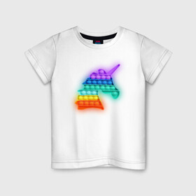 Детская футболка хлопок с принтом POP IT Единорог в Кировске, 100% хлопок | круглый вырез горловины, полуприлегающий силуэт, длина до линии бедер | it | minecraft | pop | unicorn | детская | детский | единорог | майнкрафт | пиксели | цветной
