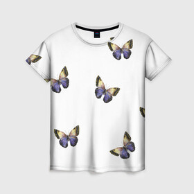 Женская футболка 3D с принтом Бабочки акварелью в Кировске, 100% полиэфир ( синтетическое хлопкоподобное полотно) | прямой крой, круглый вырез горловины, длина до линии бедер | акварель | бабочка | крылья | насекомое | рисунок